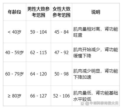 60-70岁肌酐一览表